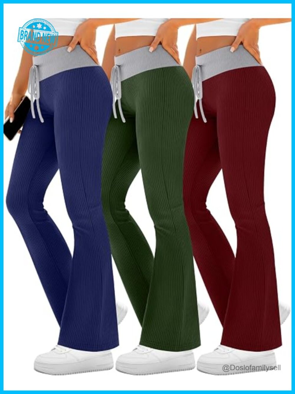 3-Pack Ribbed Knit Flare Leggings Bootcut Yoga Pants Bell Bottoms
